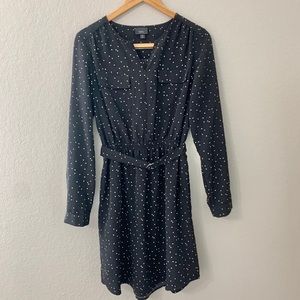 Mossimo | Black Polka Dot Long Sleeve Belted Dress